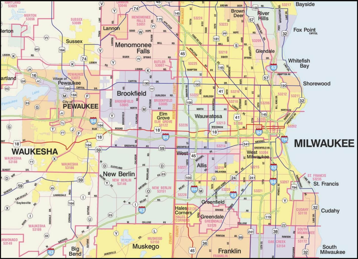 Milwaukee Street Map   Wisconsin